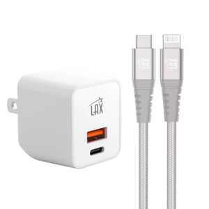 USB-PD 20W Wall Chargers with Apple MFi Certified Braided Lightning Cable - White  6'