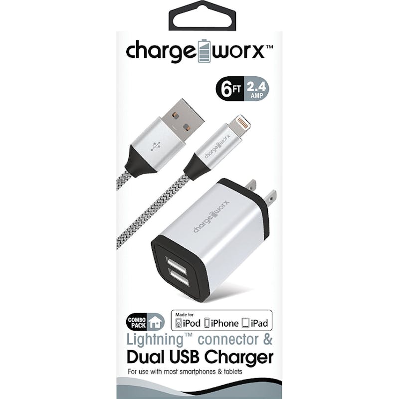 Lightning Cables & Dual USB Chargers - Silver  6' Cord  MFI Certified