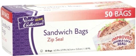 Sandwich - Zip Seal Bags - 50-Packs - Nicole Home Collection