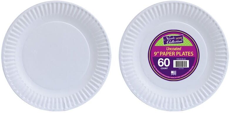 9" Uncoated Paper Plates 60-Packs - Nicole Home Collection