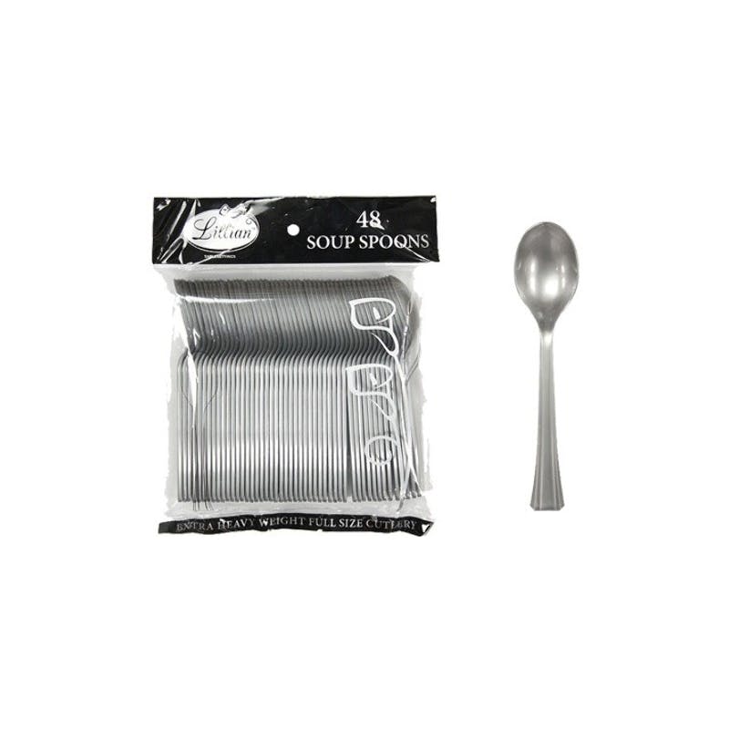 Silver Plastic Soup Spoons Cutlery-Pack of 48
