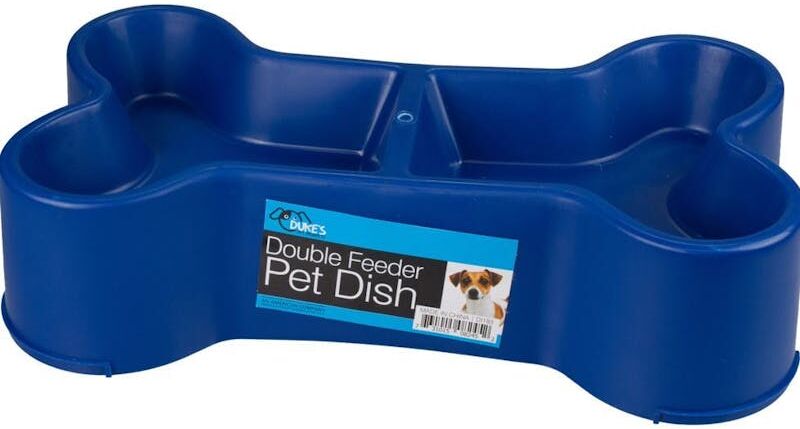 Double Feeder Pet Dishes - Bone-Shaped  Assorted Colors  12"