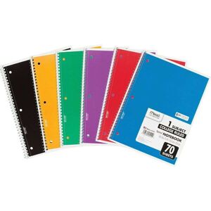 1 Subject Spiral Notebook - College Ruled  70 Sheets  6 Assorted Colors