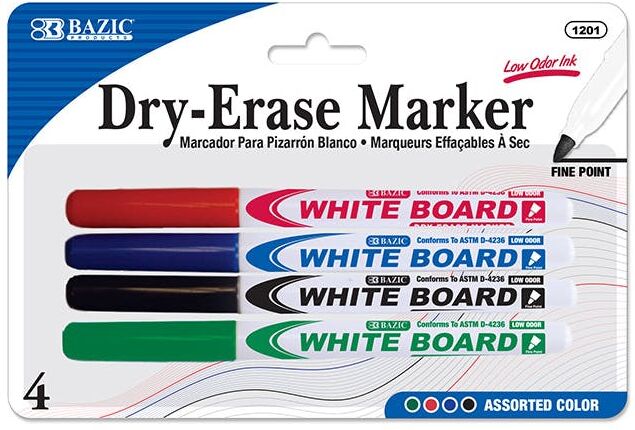 Fine Tip Dry-Erase Markers - 4 Pack  Assorted Colors