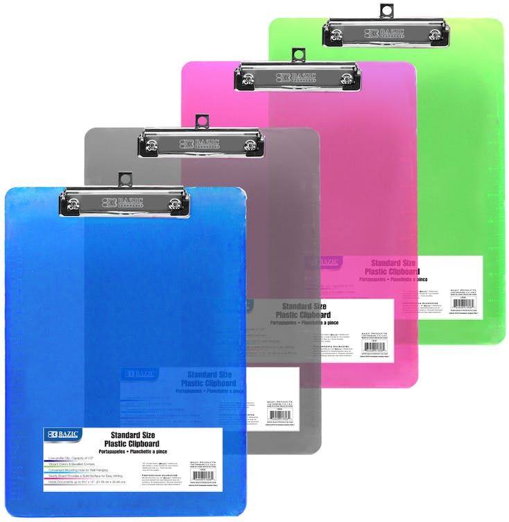 Clipboard - Low Profile Clip  Plastic  Assorted Colors