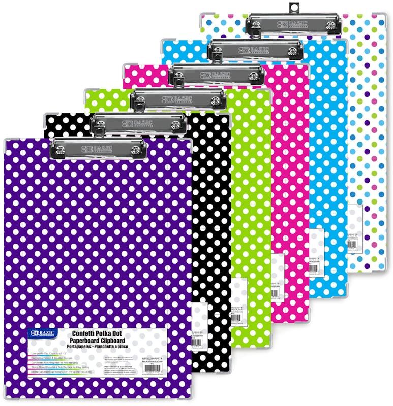 Clipboards - Low Profile Clip  Assorted Polka Dot Designs