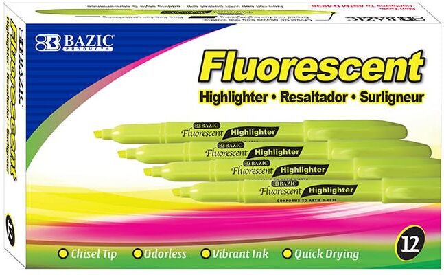 Highlighters - 12 Count  Fluorescent Yellow  Odorless