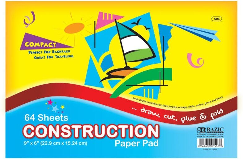 Mini Construction Paper Pads - 64 Pages  6" x 9"