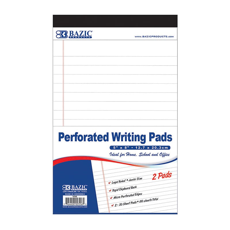 Perforated Writing Pads - 2 Pack  Legal Ruled  5" x 8"