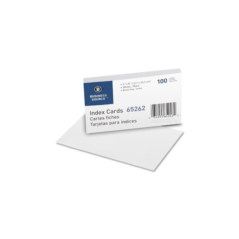 Business Source  Index Cards  Plain  90lb.  5"x8"  100/PK  White