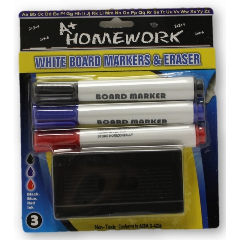 Dry Erase Markers - 3 Pack  Eraser Included
