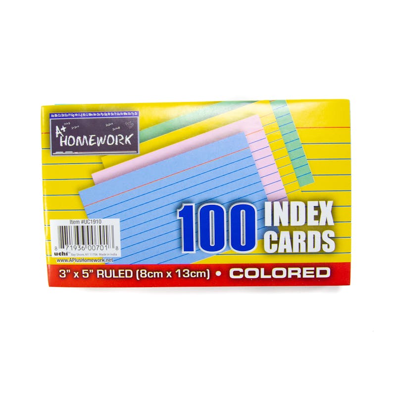 Index Cards - Ruled  Assorted Colors  100 ct - 3" x 5"