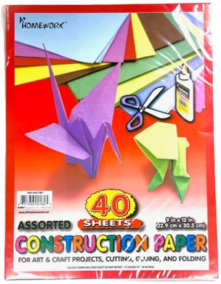 Construction Paper - 40 Sheets  9" x 12"