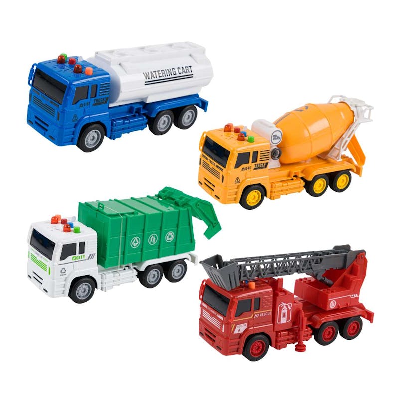 Friction Powered Toy Trucks - Lights & Sound  4 Assorted