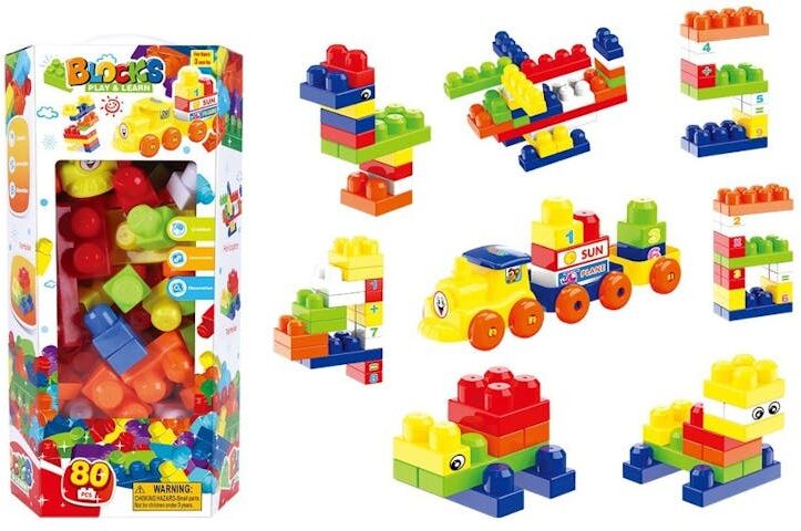 Interlocking Block Playsets - 80 Pieces  Assorted Colors