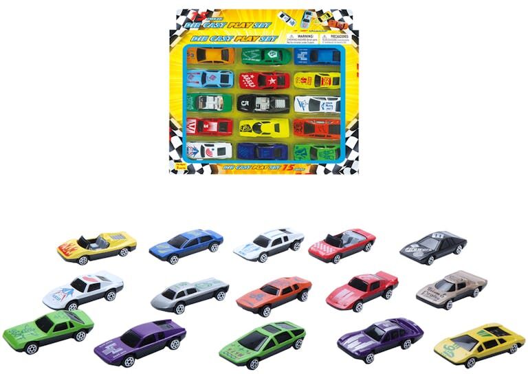 Diecast Car Playsets - 15 Pieces  Assorted  2.5"