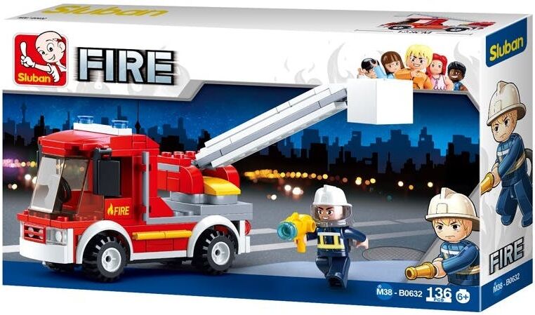 Small Fire Truck Building Brick Kits - 136 Pieces  Plastic