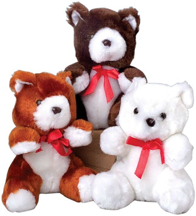 Teddy Bear Plush Toys - 6"  Assorted Colors  Red Ribbon