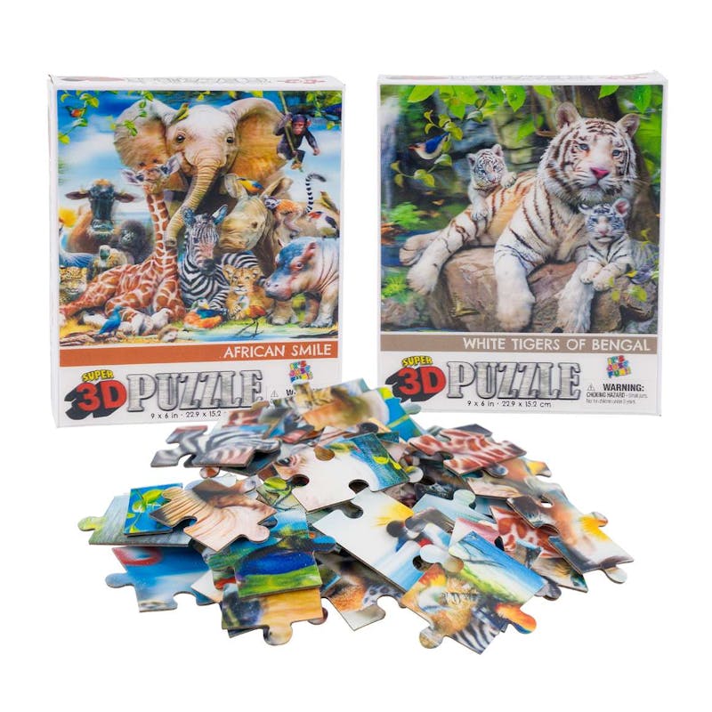 3D Puzzles - Assorted Animals  50 Pieces  9" x 6"