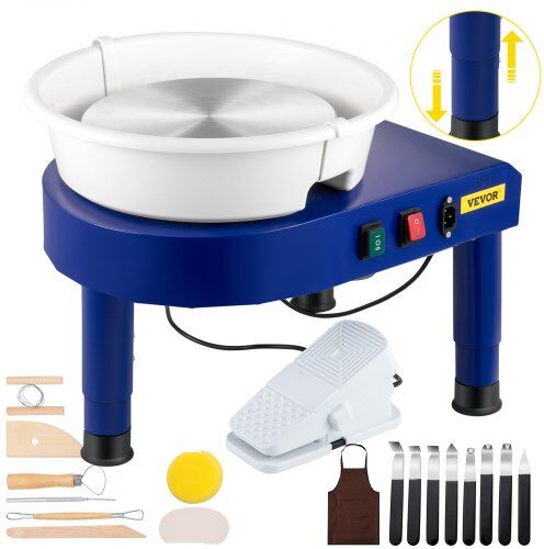 VEVOR Pottery Wheel, 11in Ceramic Wheel Forming Machine, 0-300RPM Speed Manual Adjustable 0-7.8in Lift Leg, Foot Pedal Detachable Basin, Sculpting Tool Accessory Kit for Work Art Craft DIY