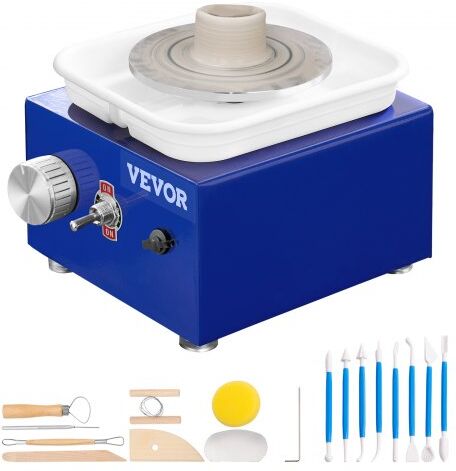 VEVOR Mini Pottery Wheel, for Kids or Beginners, 2 Turntables 2.6in/3.9in Ceramic Wheel Machine, Adjustable 0-300RPM Speed ABS Detachable Basin, 17 Pottery Accessories, Work Art Craft DIY, 30W, Blue