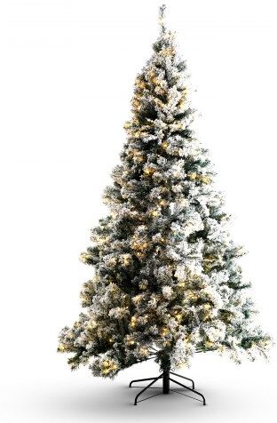 VEVOR Christmas Tree, 7.5ft Prelit Flocked Artificial Tree, Full Holiday Xmas Tree with 550 White LED Lights, 1346 Branch Tips, Metal Base for Home Party Office Decoration