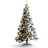 VEVOR Christmas Tree, 7.5ft Prelit Flocked Artificial Tree, Full Holiday Xmas Tree with 550 White LED Lights, 1346 Branch Tips, Metal Base for Home Party Office Decoration