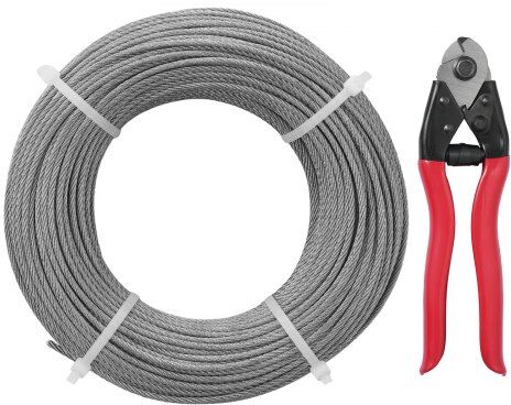 VEVOR T316 Deck Railing Cable, 1/8" Stainless Steel Wire Rope 300 ft with Cutter Kit, 7x7 Strands Construction Marine Aircraft Grade for Handrail Stair Decking Fence Outdoors