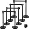 VEVOR Crowd Control Stanchion, Set of 8 Pieces Stanchion Set, Stanchion Set with 6.6 ft/2 m Black Retractable Belt, Black Crowd Control Barrier w/ Concrete and Metal Base – Easy Connect Assembly