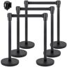 VEVOR Crowd Control Stanchion, Set of 6 Pieces Stanchion Set, Stanchion Set with 6.6 ft/2 m Black Retractable Belt, Black Crowd Control Barrier w/Concrete and Metal Base - Easy Connect Assembly