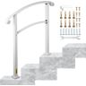 VEVOR 3-Step Handrails for Outdoor Steps Fits 1 or 3 Steps Matte White Stair Rail Wrought Iron Handrail with Installation Kit Hand Rails for Outdoor Step