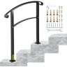 VEVOR 3-Step Transitional Handrail Fits 1 or 3 Steps Matte Stair Rail Wrought Iron Handrail with Installation Kit Hand Rails for Outdoor Steps (Unadjustable) (Black)