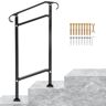 VEVOR Outdoor Stair Railing, Fit 1 or 2 Steps Wrought Iron Handrail, Adjustable Front Porch Hand Railings, Black Transitional Hand Rail for Concrete Steps or Wooden Stairs with Installation Kit