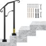 VEVOR Outdoor Stair Railing, Alloy Metal Hand Railing, Fit 1 or 2 Steps Flexible Transitional Handrail, Outdoor Stair Rail W/ Installation Kit, Step Handrail for Concrete or Wooden Stairs, Black