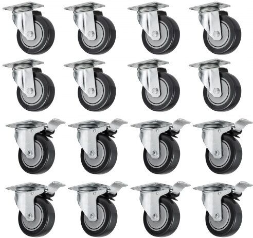 VEVOR 16 Pack 4" Swivel Caster Wheels Rubber Base Caster Wheels Polyurethane Swivel Casters with with Top Plate & Bearing Heavy Duty Load Capacity 286 Lbs Each Caster