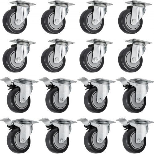 VEVOR Swivel Casters 5 Inch X 1-1/4 Inch Caster Wheels Set of 16 Heavy Duty Industrial Casters All Swivel All Brake Casters Non Skid No Mark