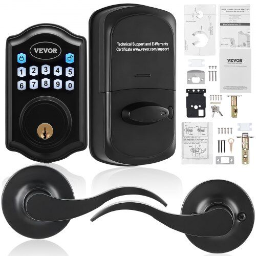 VEVOR Keyless Entry Door Lock with Handle, Electronic Keypad Entry Lever, Password and Key Unlock Combination Door Lock, Auto-Locking Keypad Door Lock with Deadbolt for Front Door, Matte Black