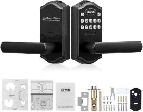 VEVOR Keyless Entry Door Lock, Electronic Keypad Entry Lever, Password and Key Unlock Combination Door Lock, Auto-Locking Keypad Door Lock with Deadbolt for Front Door, Matte Black, 5.63 x 2.76 in