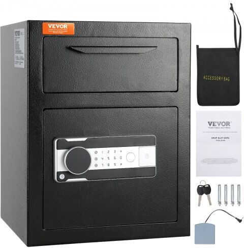 VEVOR 1.7 Cub Depository Safe, Deposit Safe with Drop Slot, Electronic Code Lock and 2 Emergency Keys, 17.71'' x 13.77'' x 13.77'' Business Drop Slot Safe for Cash, Mail in Home, Hotel, Office