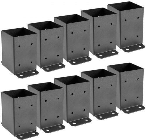 VEVOR 4 x 4 Post Base 10 PCs, Deck Post Base 3.6 x 3.6 inch, Post Bracket 2.5 lbs Fence Post Anchor Black Powder-Coated Deck Post Base with Thick Steel for Deck Supports Porch Railing Post Holders