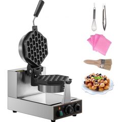 VEVOR Commercial Bubble Waffle Maker, Hexagonal Mould, 1200W Egg Bubble Puff Iron w/ 360°Rotatable 2 Pans & Bent Handles, Stainless Steel Baker w/ Non-Stick Teflon Coating, 50-300℃/122-572℉ Adjustable