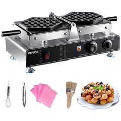 VEVOR Bubble Waffle Maker, 110V Electric Egg Waffle Maker, 1500W Hong Kong Egg Puff Machine w/2 Reversible Pans, Commercial Bubble Waffle Machine w/Non-Stick Teflon Coating, 122-572℉ Omelette Maker