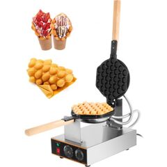 VEVOR Commercial Bubble Waffle Maker, 1400W Egg Bubble Puff Iron w/ 180° Rotatable 2 Pans & Wooden Handles, Stainless Steel Baker w/ Non-Stick Teflon Coating, 50-250℃/122-482℉ Adjustable