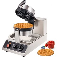 VEVOR Commerical Round Waffle Maker 1300W Rotatable Non-Stick Waffle Iron 120V