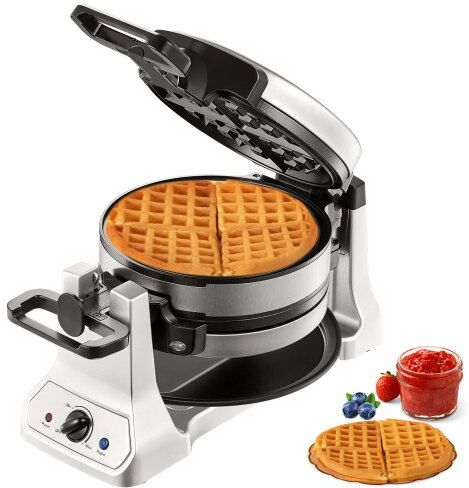 VEVOR 2-Layer Waffle Maker, 2 Pieces per Batch, 1400W Round Waffle Iron, Non-Stick Waffle Baker Machine with 122-572℉ / 50-300℃ Temp Range Teflon-Coated Baking Pans Stainless Steel Body, 120V