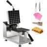 VEVOR Commercial Bubble Waffle Maker, 8" Square Mould, 1200W Egg Bubble Puff Iron w/ 360°Rotatable 2 Pans & Bent Handles, Stainless Steel Baker w/ Non-Stick Teflon Coating, 50-300℃/122-572℉ Adjustable