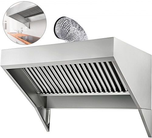 VEVOR Concession Trailer Hood, 4FT Long Food Truck Hood Exhaust, 4-Foot X 30-Inch Stainless Steel Concession Hood Vent, Commercial Hood Vent Includes Baffle Hood Filter, Grease Groove, Fume Pipe