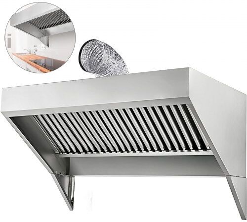 VEVOR Concession Trailer Hood, 5FT Long Food Truck Hood Exhaust, 5-Foot X 30-Inch Stainless Steel Concession Hood Vent, Commercial Hood Vent with Baffle Hood Filter, Grease Groove, Fume Pipe