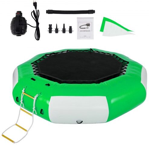 VEVOR 13ft Inflatable Water Bouncer, Green Water Trampoline Splash Padded Inflatable Bouncer Bounce Swim Platform for Water Sports