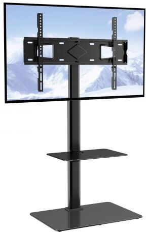 VEVOR TV Stand Mount, Swivel Tall TV Stand for 32 to 65 inch TVs, Height Adjustable Portable Floor TV Stand with Tempered Glass Base for Bedroom, Living Room